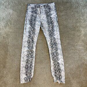 Zara Womens Snakeskin Print High Rise Skinny Jeans Sz 8 White Gray Stretch F502